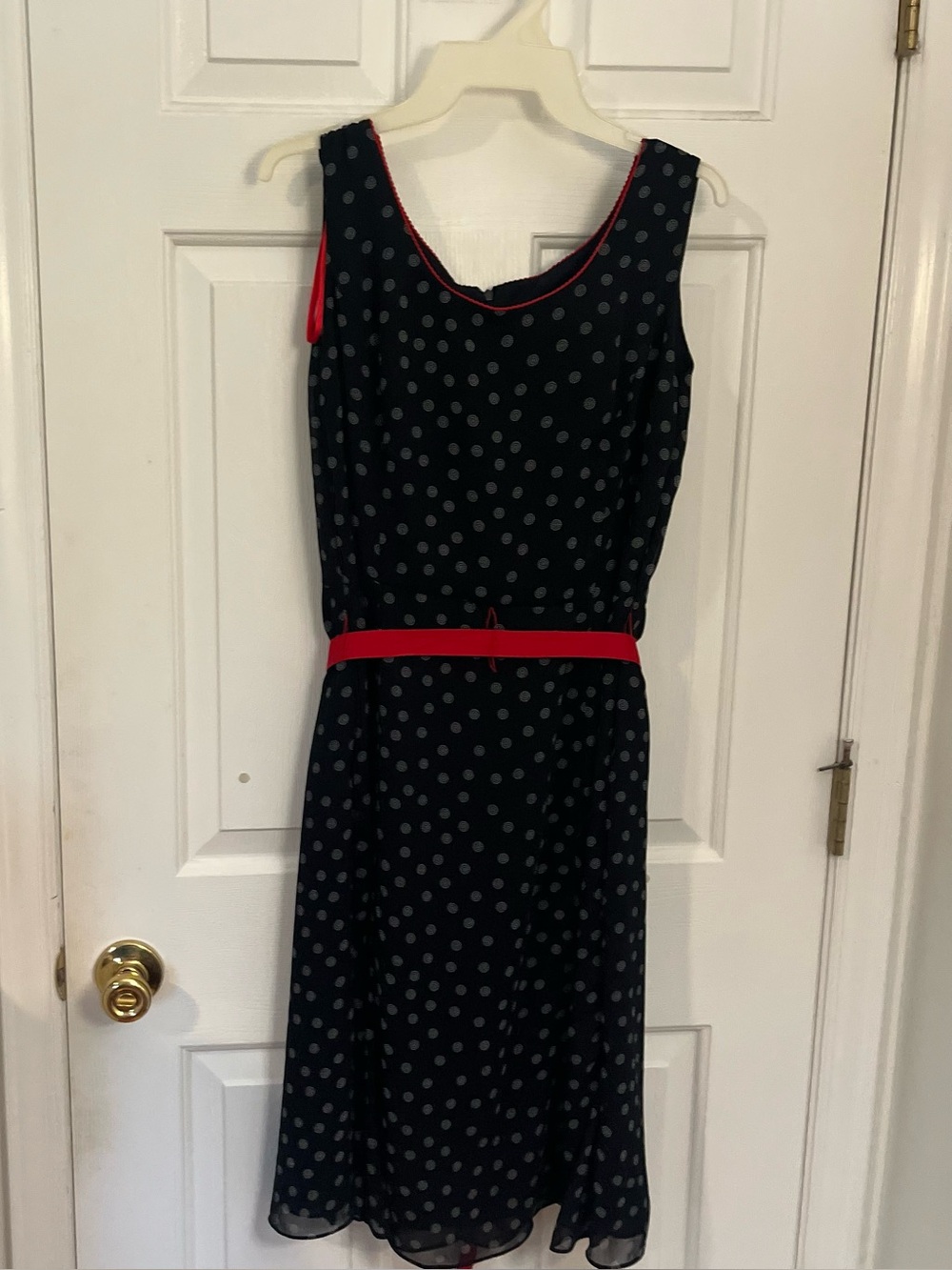 Vintage Studio I Black Polka Dot Chiffon Dress with Red Trim and Belt
